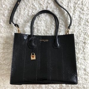 Michael Kors Mercer Large Black Snakeskin Tote